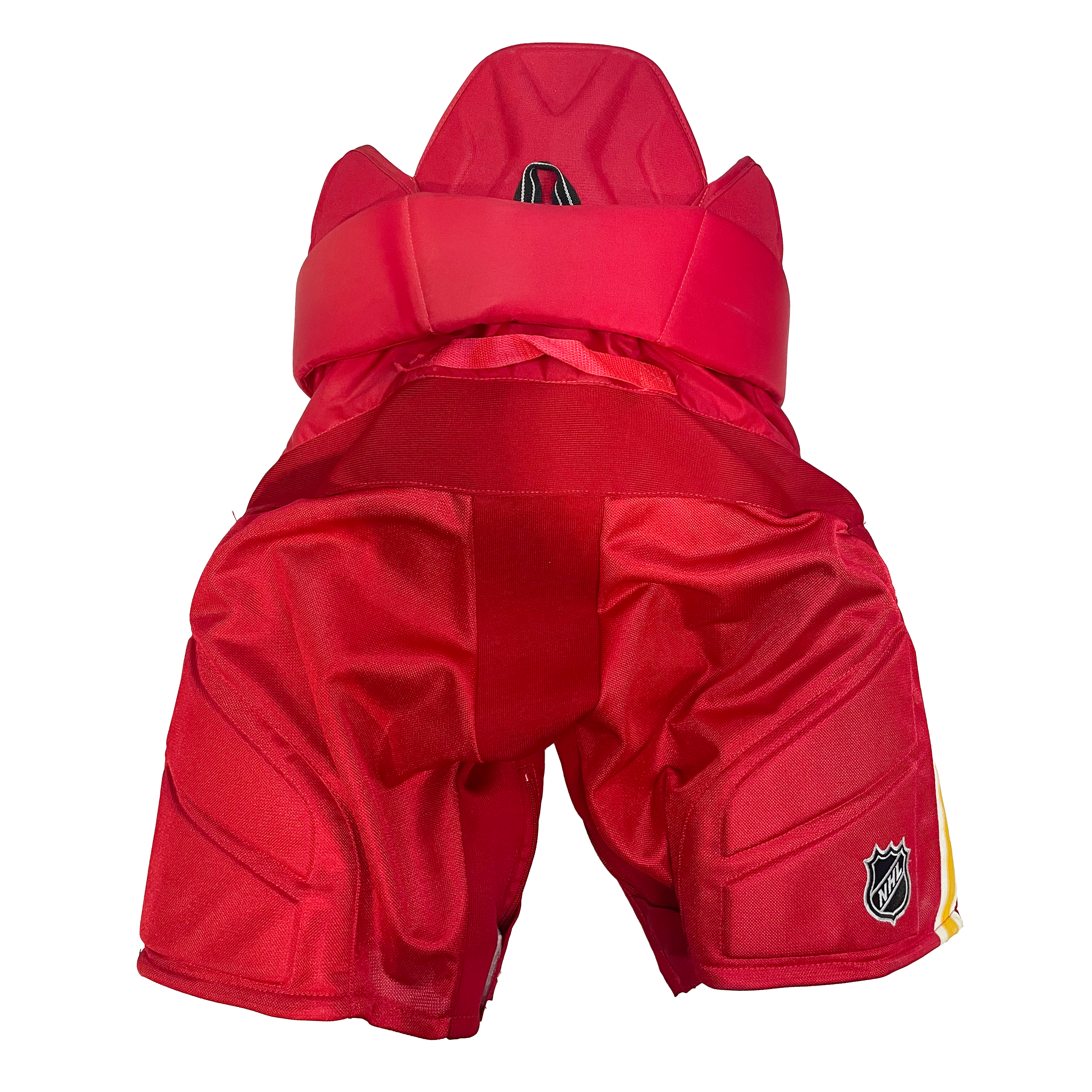 Pantalon de hockey Warrior Covert QRE Pro – NHL Pro Stock – Flames de Calgary (rouge/jaune/blanc)